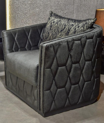 Luxury Single Seater Armchair Gray Upholstery Relax Furniture new Metal Textile