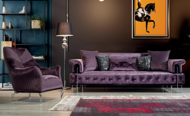 Armchair Single Seater Upholstery Seat Designer Seat Fabric Modern Purple