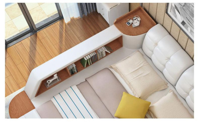 Multifunction Bedroom Lounger Shelves Luxury Bed Leather Beds 180x200