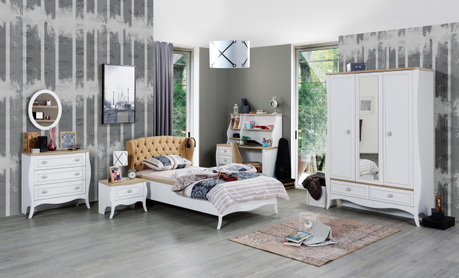 Complete youth room set bed wardrobe chest of drawers 5 pieces furniture luxury