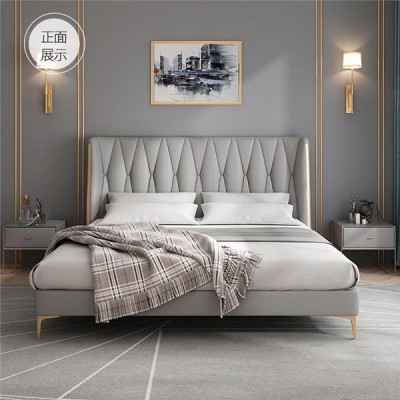 Hotel Luxury Design Beds Upholstery Metal Leather Bedroom stainless steel