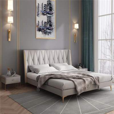 Hotel Luxury Design Beds Upholstery Metal Leather Bedroom stainless steel