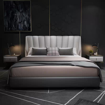 Luxury Double Hotel Beds 180x200cm Sleep Room Gray Leather Bed