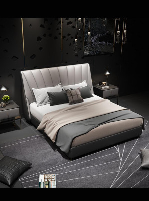 Luxury Double Hotel Beds 180x200cm Sleep Room Gray Leather Bed