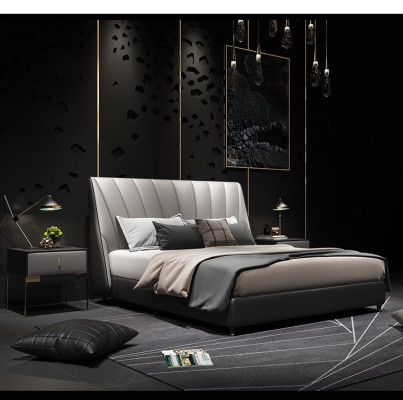 Luxury Double Hotel Beds 180x200cm Sleep Room Gray Leather Bed