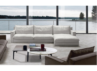 Corner sofa Leather L-shape Couch Corner Luxury Design Upholstery White Living room PRIANERA