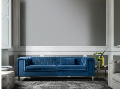 Sofa 3 Seater Blue Luxury Textile Living room Design Italian Furniture