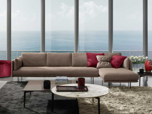 Brown Corner sofa L-shape Sofa Couch Design Upholstery Modern Textile Living room