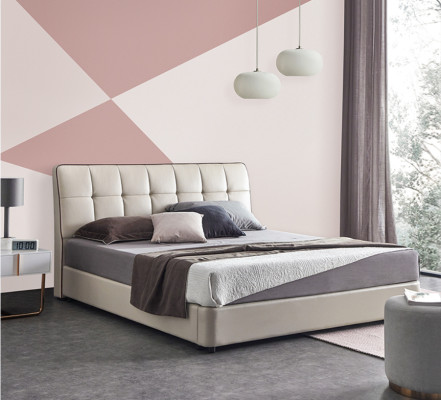 Beds Designer Double bed Marriage bed 180x200cm Leather bed Light fixture Upholstered bed