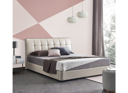 Beds Designer Double bed Marriage bed 180x200cm Leather bed Light fixture Upholstered bed