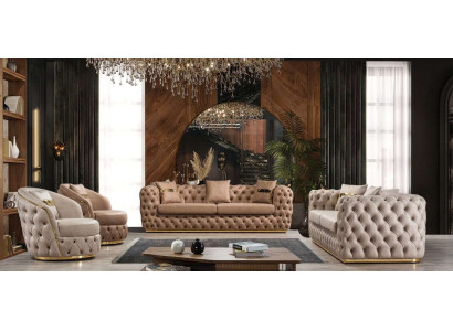 Chesterfield Sofa set 3+3+1+1 Seater Suite Sofa Armchair Sofas Leather Beige