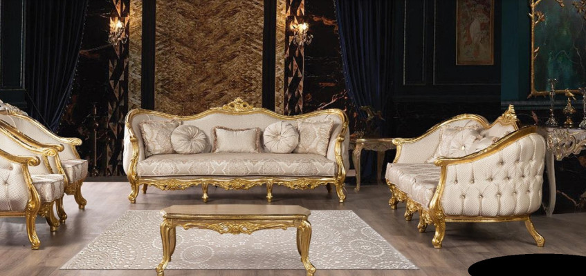 Sofa set 3+3 Seater Sofa Sofas Armchair Seat Suite Fabric Living room Baroque