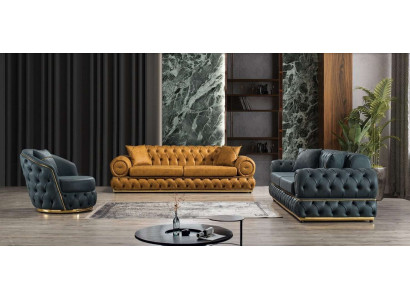 Luxury Chesterfield Sofa set 3+3+1 Seater Suite Sofa Armchair Sofas Leather