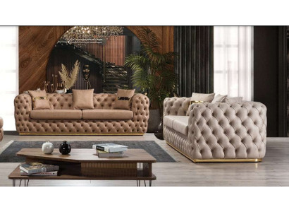 Upholstered sofa set 3+3 Seater Chesterfield Luxury Suite Sofas Leather