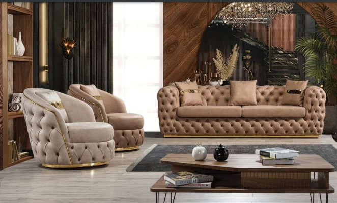 Luxury Chesterfield Sofa set 3+1+1 Seater Suite Sofa Armchair Sofas Leather