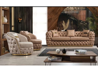 Luxury Chesterfield Sofa set 3+1+1 Seater Suite Sofa Armchair Sofas Leather