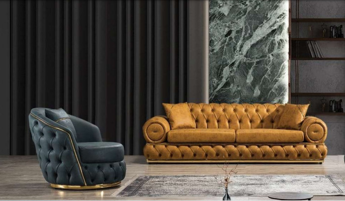 Sofa set 3+1 Seater Suite Sofa Sofas Leather Armchair Luxury Chesterfield