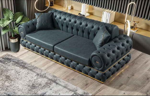 Sofa 3 Seater Chesterfield Upholstery Sofas Three Seater Leather Living room Blue Furniture