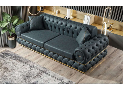 Sofa 3 Seater Chesterfield Upholstery Sofas Three Seater Leather Living room Blue Furniture
