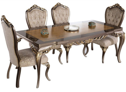 Chair Set 4x Lehn Chairs Dining room chair Wood Luxury Dining room Fabric Baroque Chairs