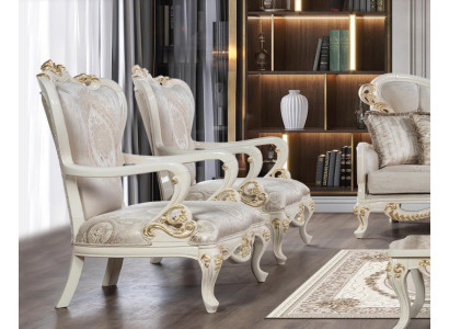 Wing Chair Armchair Design Upholstery Baroque Sofa Couch Textile Seat Living room Style