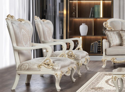 Wing Chair Armchair Design Upholstery Baroque Sofa Couch Textile Seat Living room Style