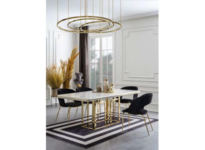 Dining room Suite Dining table 4x Chairs Stainless steel elements Modern Furniture