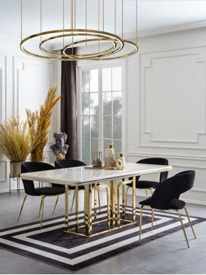 Dining table 4x chairs stainless steel elements sideboard set dining room 6 pieces