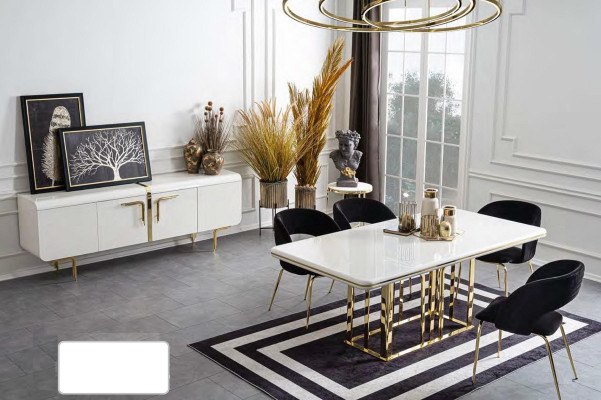 Dining room Suite Dining table 4x Chairs Stainless steel elements Modern Furniture