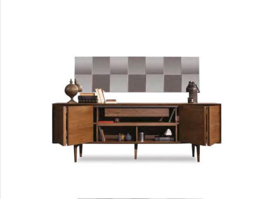 Modern luxury wood sideboard living room shelf console mirror 2 pieces