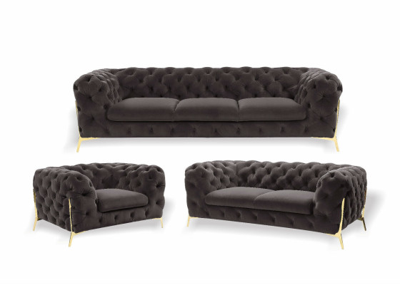 Designer Chesterfield Sofa set Sofa Couch Upholstery Set in Velvet 3+2+1 Seater