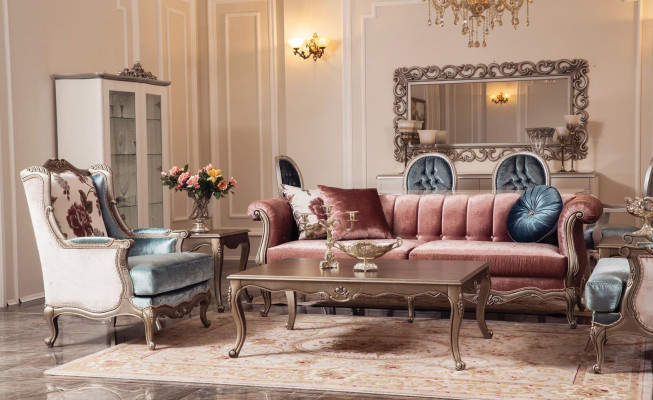 Sofa set Classic Sofa Couch Set Coffee table 2x Armchair Luxury Set 4 pieces.