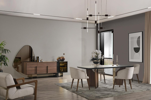 Dining room set Dining set Dining table Sideboard-with Mirror Modern 8-piece