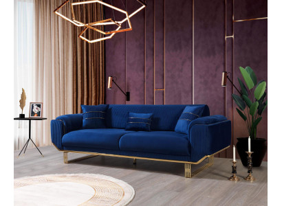 Luxury 3 Seater Sofa Living room Blue Sofas Design Modern Couch Furniture