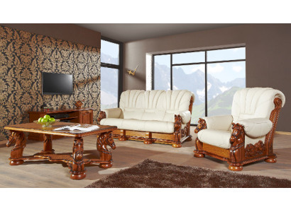 Classic Sofa set Couch Upholstery Suite Seat Sofa Leather Wood 3+2+2 Set