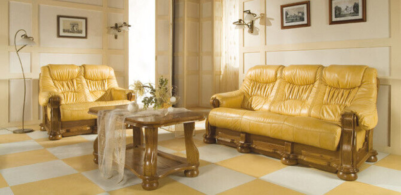 Country House Leather Sofas Upholstery Suite Wooden Frame 3+1+1 Sofa Set Couch