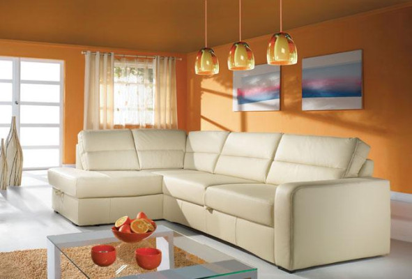 Corner sofa Living landscape Corner 100% Leather Sofa Seat Suite Modern