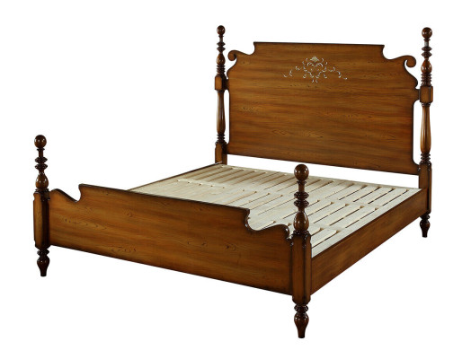 Nostalgic bed made from real wood with artistic turned elements