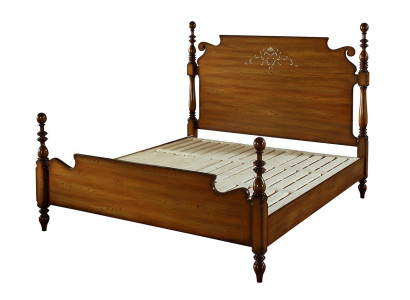 Nostalgic bed made from real wood with artistic turned elements