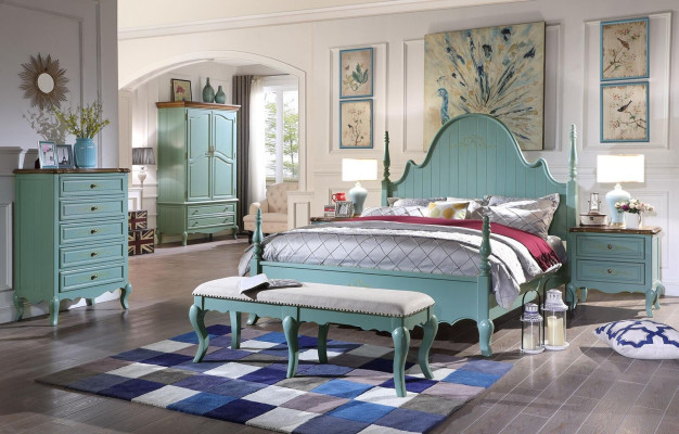 Luxury Bedroom Bed Real Wood Furniture Wood Beds country house style Double new