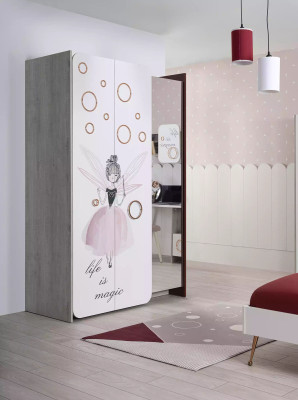 Luxury Childrens room Set Bed Wardrobe Shelf Children Furniture Wood Pink 8pcs