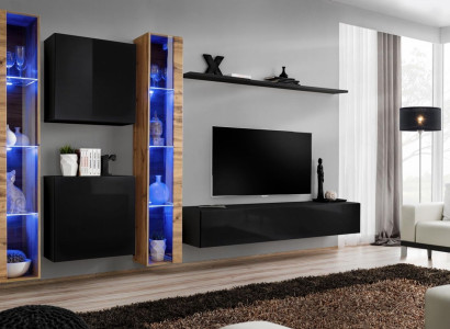 Wall unit wall cabinet Modern Design TV lowboard Black Living room furniture Complete