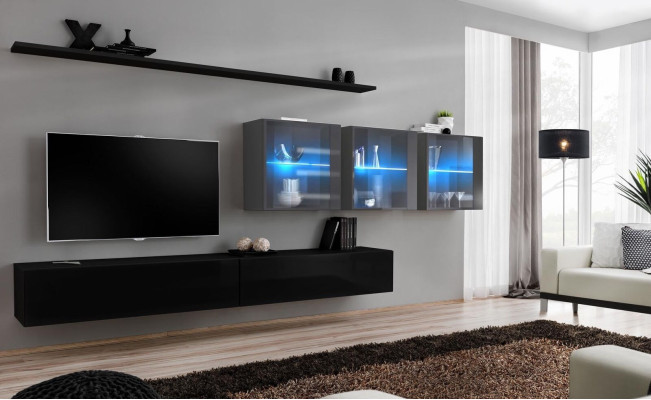 Wall unit set 7 pieces modern living room furniture TV lowboard design wall shelves complete