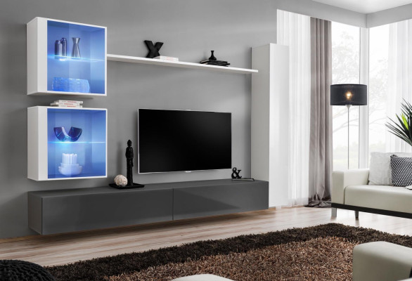 White Wall unit Living room Set TV Lowboard Designer Furniture Wall Wardrobe Sideboard