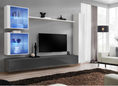 White Wall unit Living room Set TV Lowboard Designer Furniture Wall Wardrobe Sideboard
