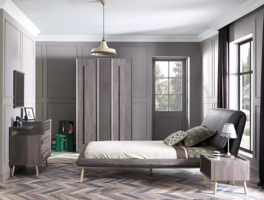Suite Upholstered bed youth bed bed frame bed set 5-piece wood gray new