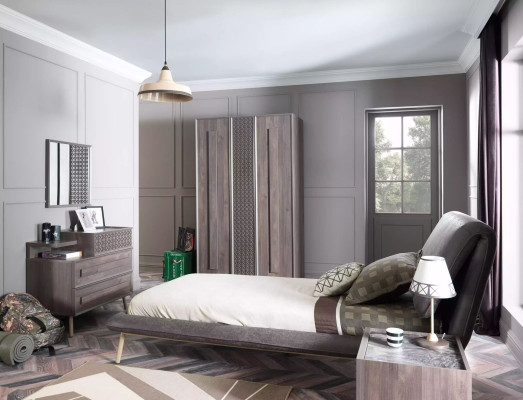 Suite Upholstered bed youth bed bed frame bed set 5-piece wood gray new