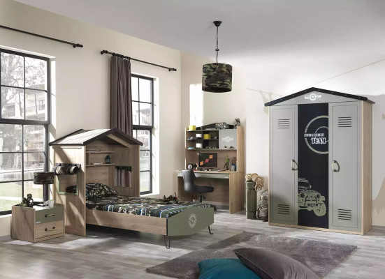 Children's furniture luxury children's room suite bed green bed frame 5 pieces wood