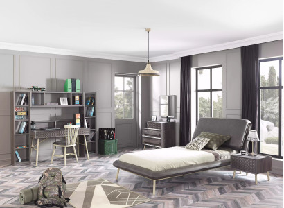 Complete youth bed children's furniture children's room bed wood gray set 5 pieces