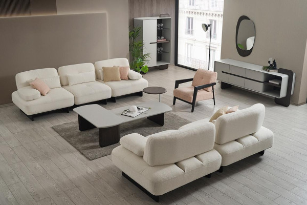 White Upholstery Living room Suite 2x Sofas Coffee tables Side table